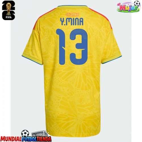 Camiseta Colombia Yerry Mina #13 Primera Equipación Replica Mundial 2026 para mujer mangas cortas